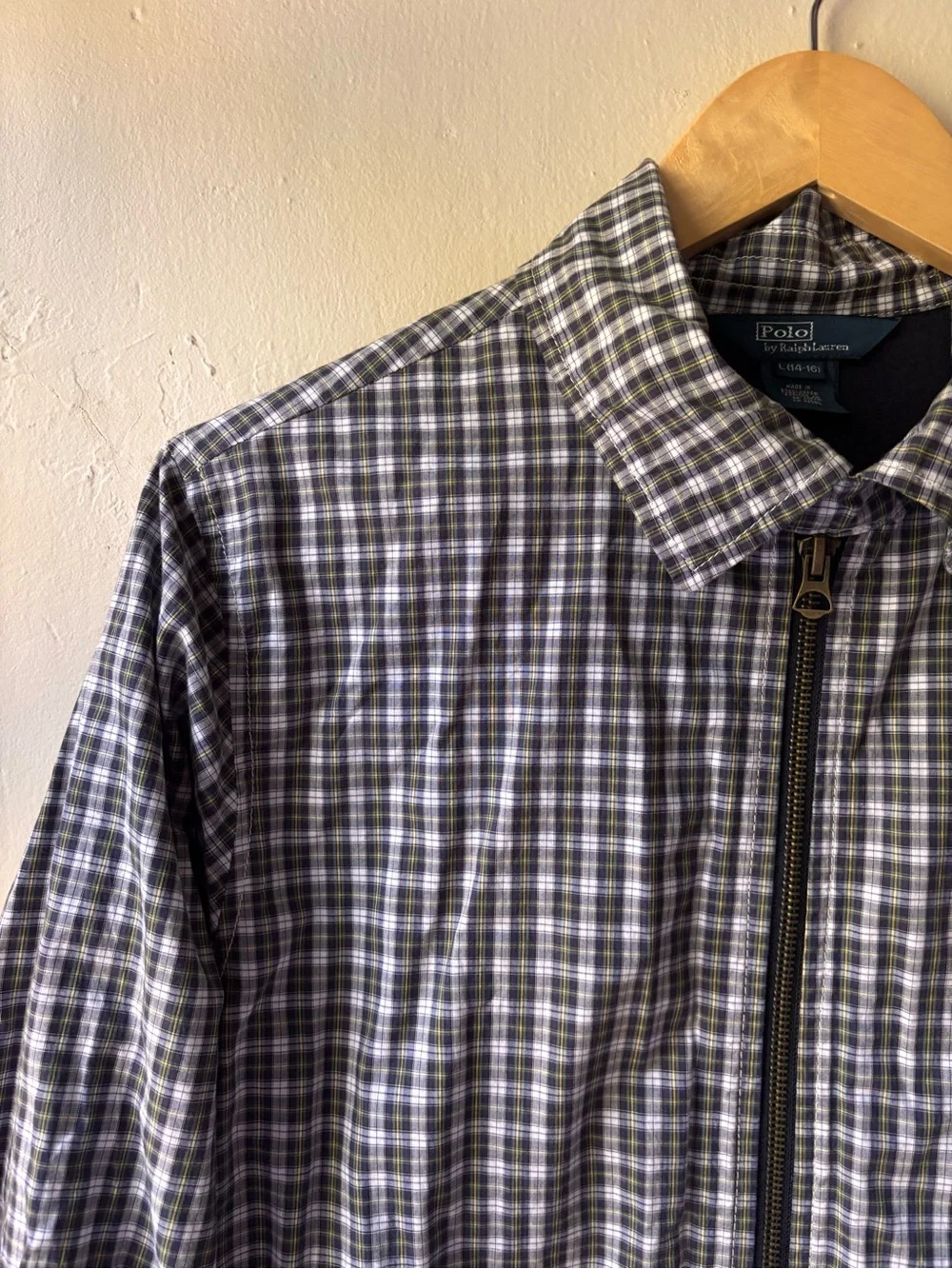 Polo Ralph Lauren Plaid Zip Up Car Bomber Jacket Navy